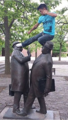 kicking statue