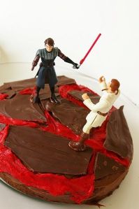 We'll call this the "fiery almost death scene" cake. 